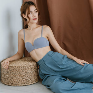 Cozy Lightly-Lined Wireless Bra (Cotton x Modal Blend Fabric) in Dusty Blue (Size L & XL Only)