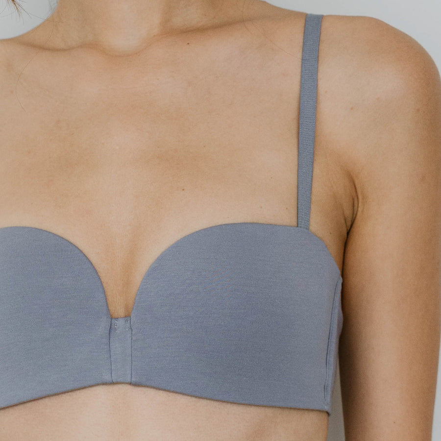 Cozy Lightly-Lined Wireless Bra (Cotton x Modal Blend Fabric) in Dusty Blue (Size L & XL Only)