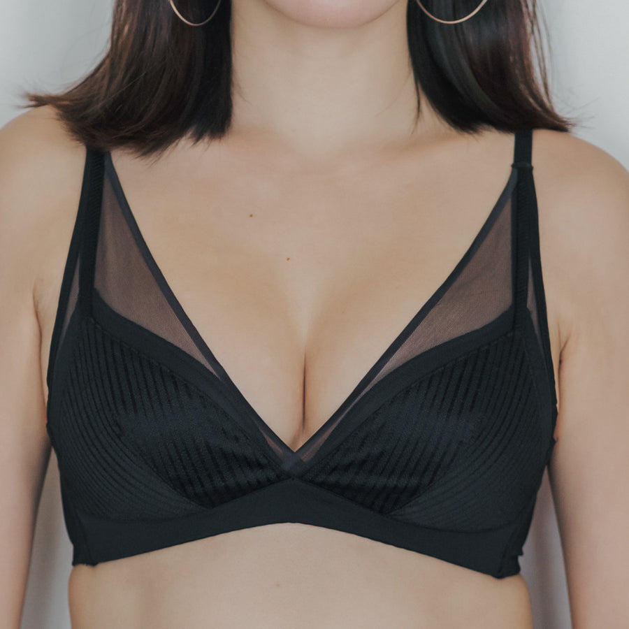 Modern Ribbed-Mesh Lightly-Lined Wireless Bra in Black (Size S & XL Only)