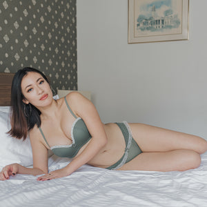 Dreamy Polka Dot! Balconette Push Up Wireless Bra in Sage (Size L & XL only)