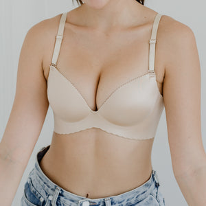 Entice Me! V2.0 Seamless Push Up Wireless Bra in Glossy Nude (Size XL Only)