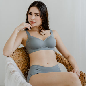 Seriously Comfy Push Up Seamless Wireless Bra in Dusty Blue (Size XL Only)