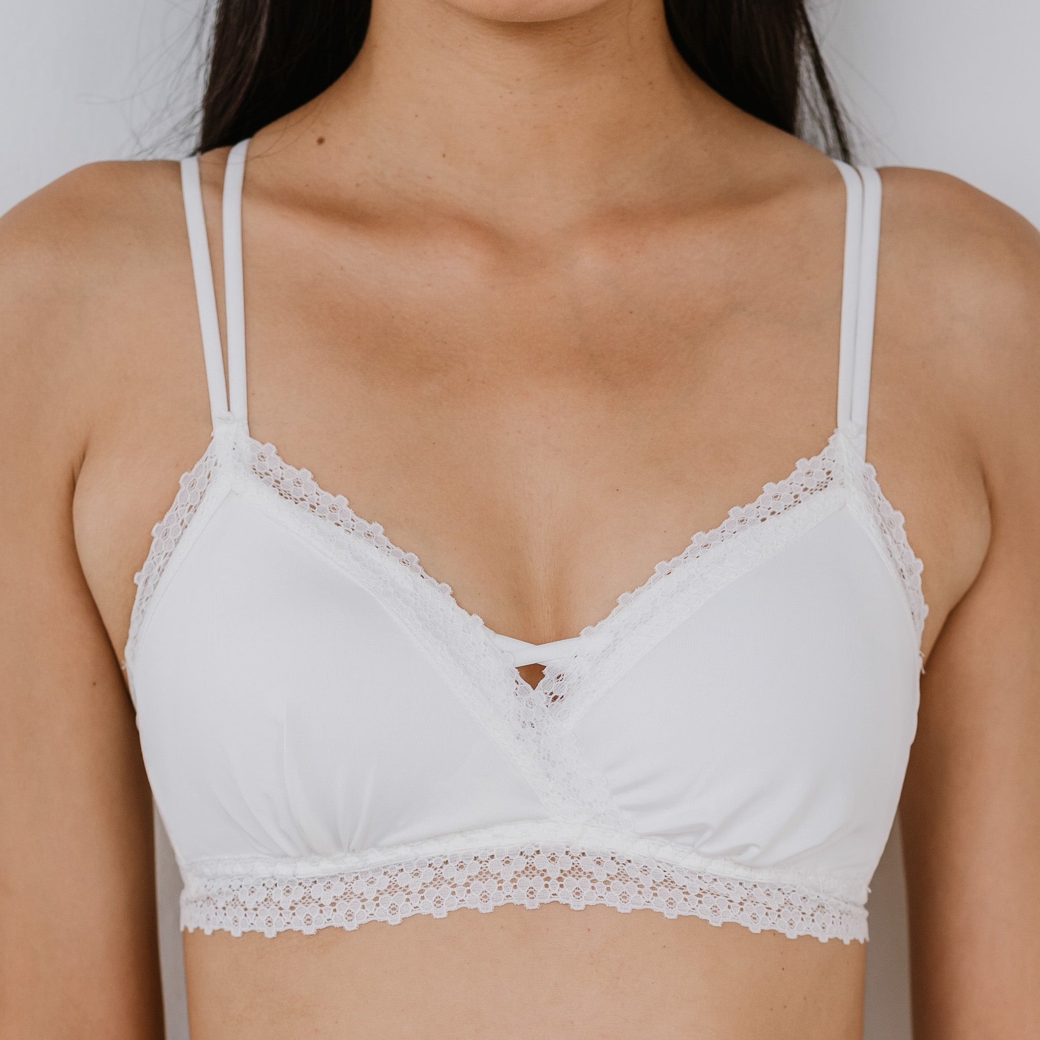 Thinly Lined Wireless Bra with Lace Band Detail - GRAVURE - NOIR